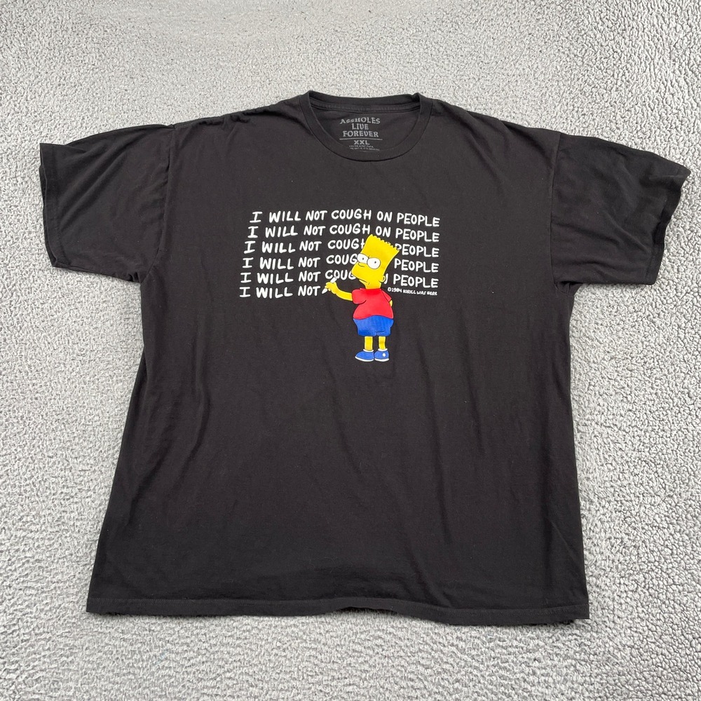 Assholes*s Live Forever T-Shirt Mens XXL Black Bart Simpson Cough Graphic Tee